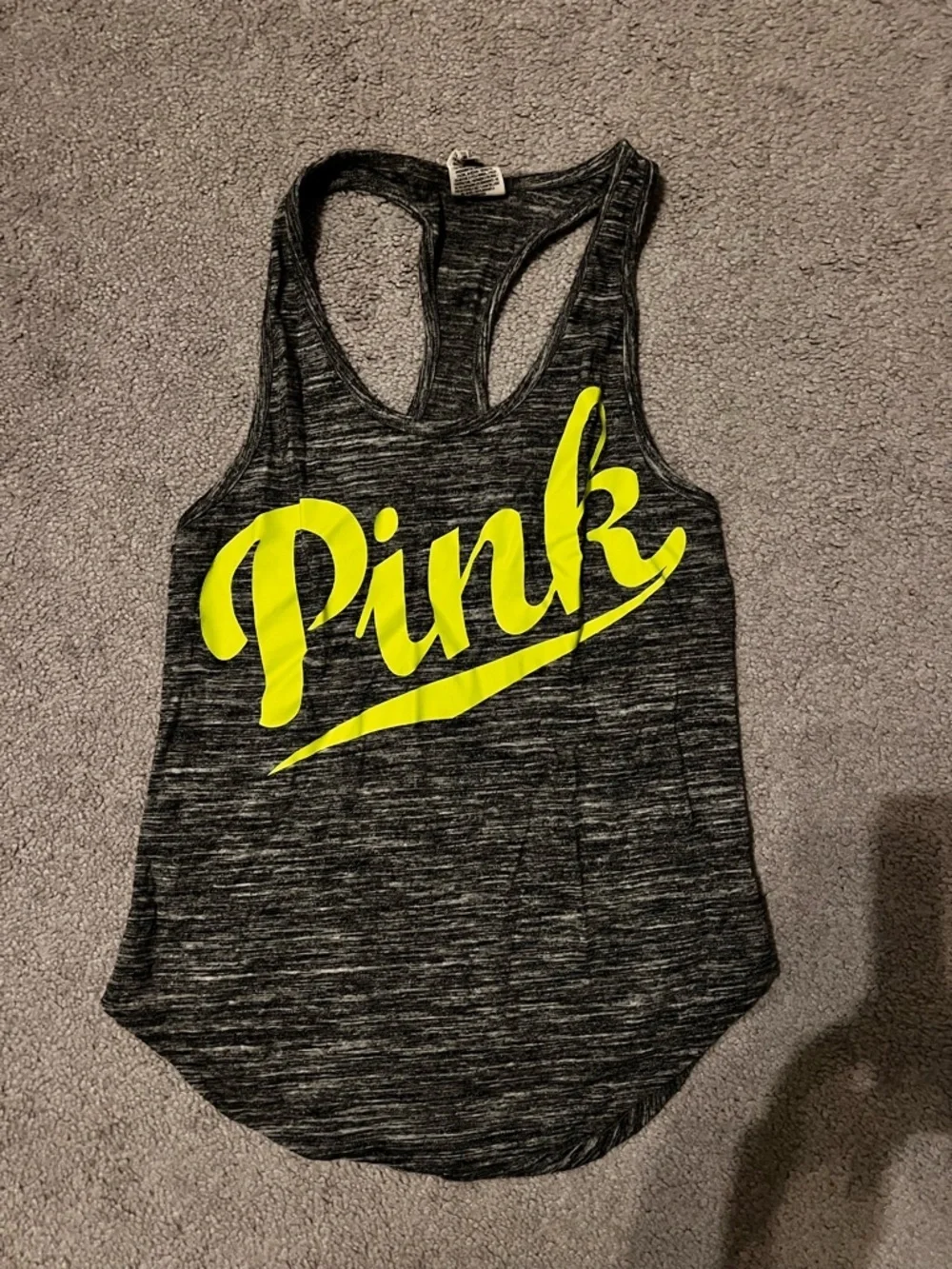 PINK Grey Racerback Tank with Neon Yellow Logo
